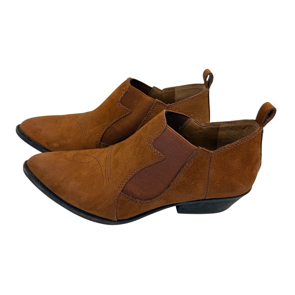 Lucky Brand Tan Leather Western Ankle Boots Pointed Toe Brown Booties 7M 37
